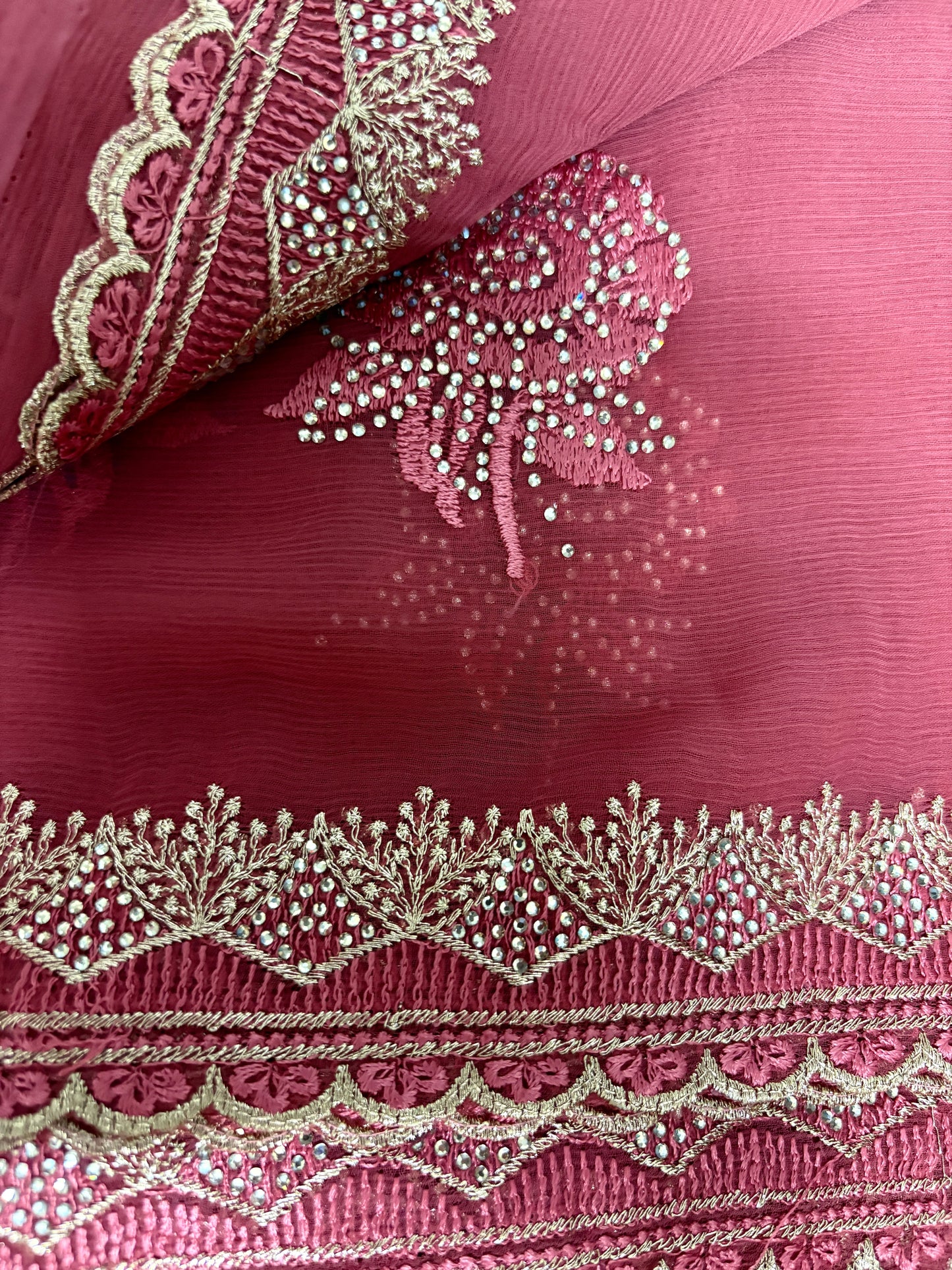 Rose Pink Pure Chiffon Saree