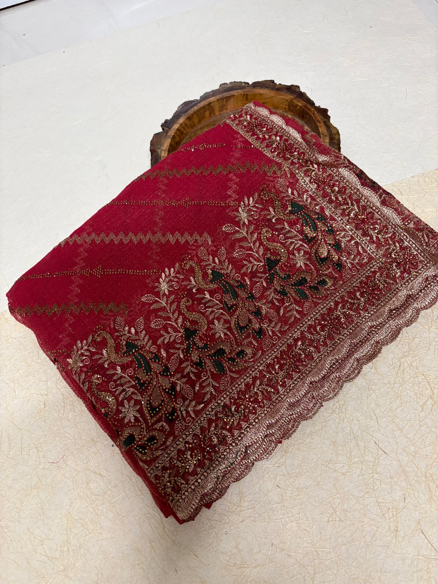 Bridal Premium Pure crush Red Shimmer Saree