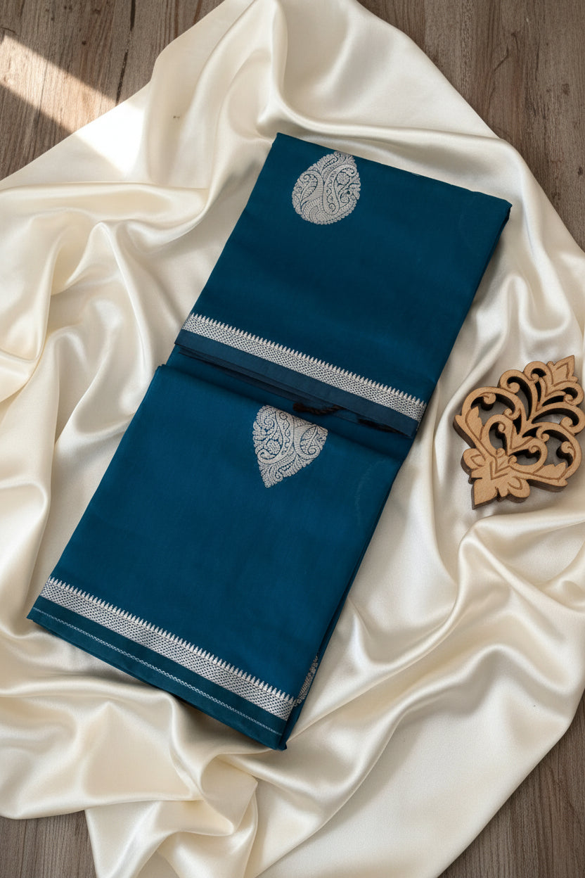 Peacock Blue Soft Silk Saree