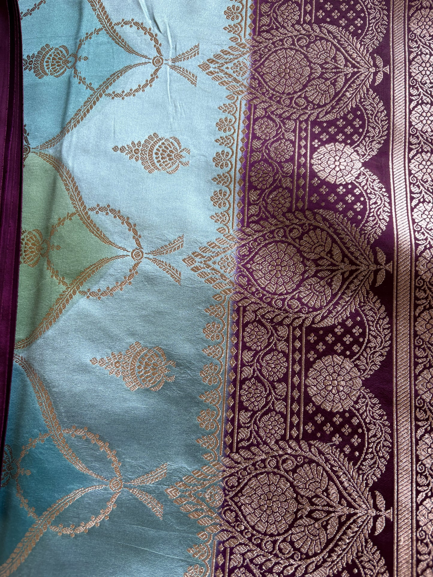 Sky Blue & Pure Teal Pure Banarasi Mushroom Silk Saree