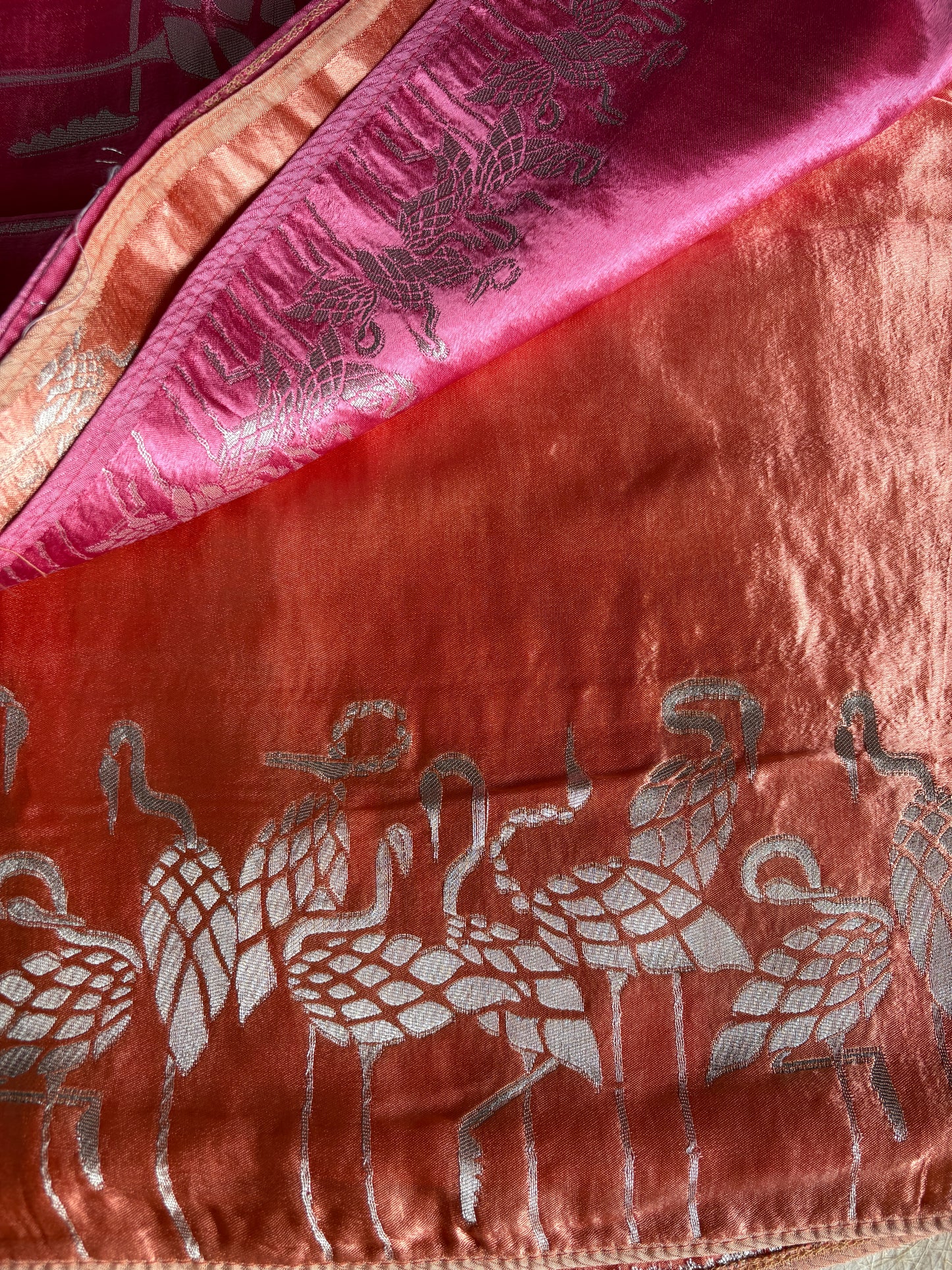 Rani Pink & Rust Orange Pure Banarasi Silk Saree
