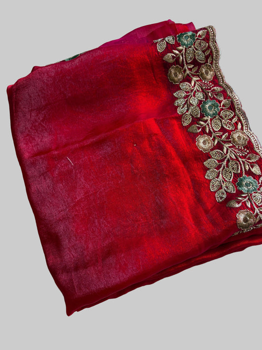 Maroon Red Pure Organza Saree