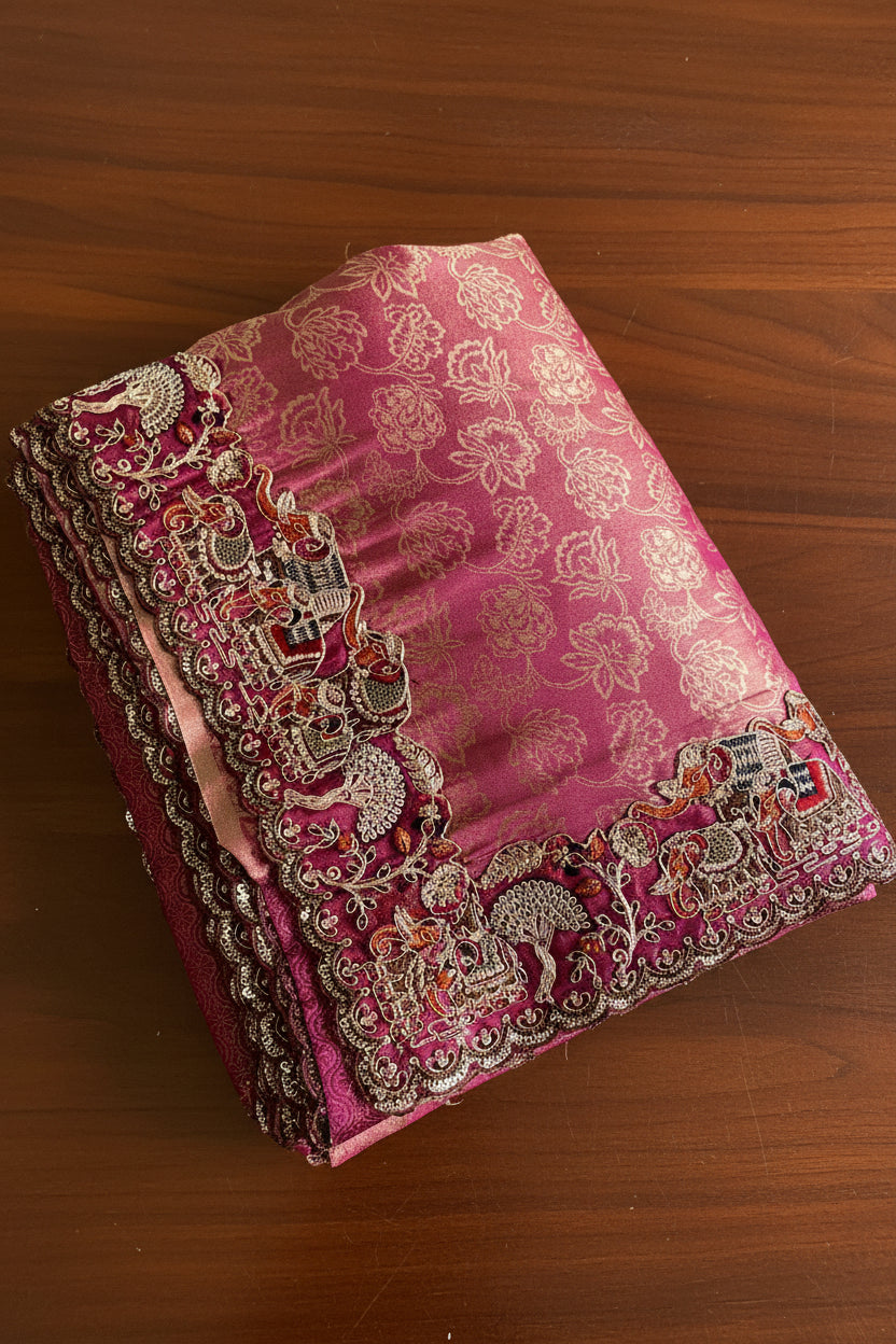 Wine Maroon Brocade Saree