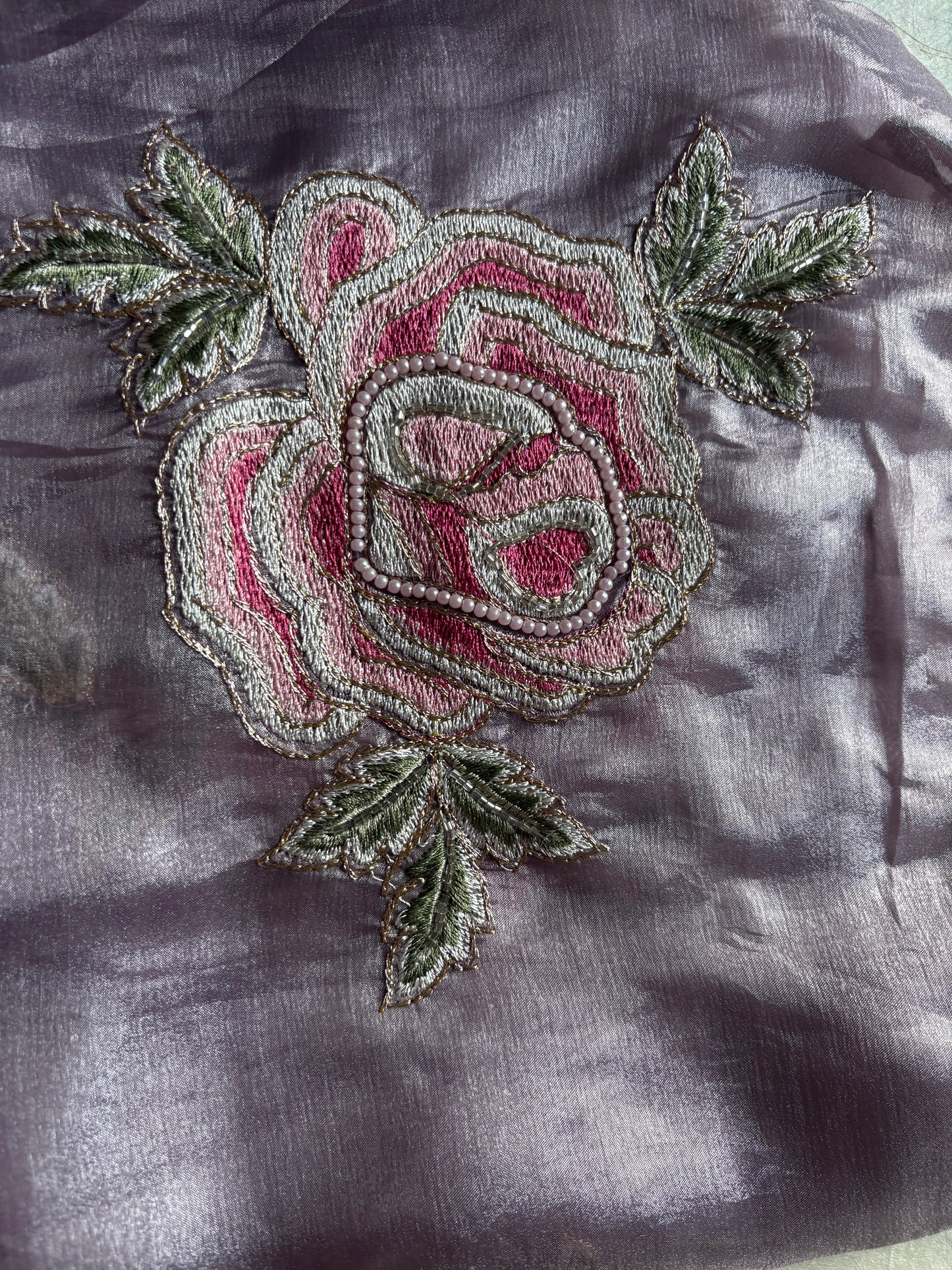 Metallic Mauve/Lavender Pure Tissue Silk Saree With Stitched Blouse