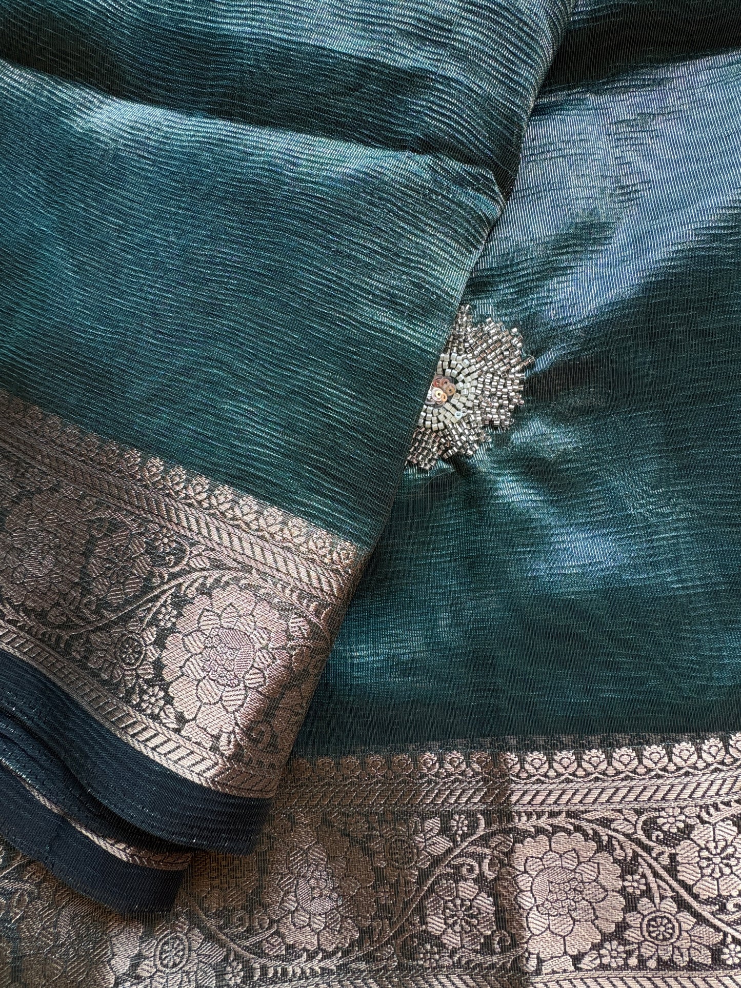 Bottle Green Tissue Silk Saree