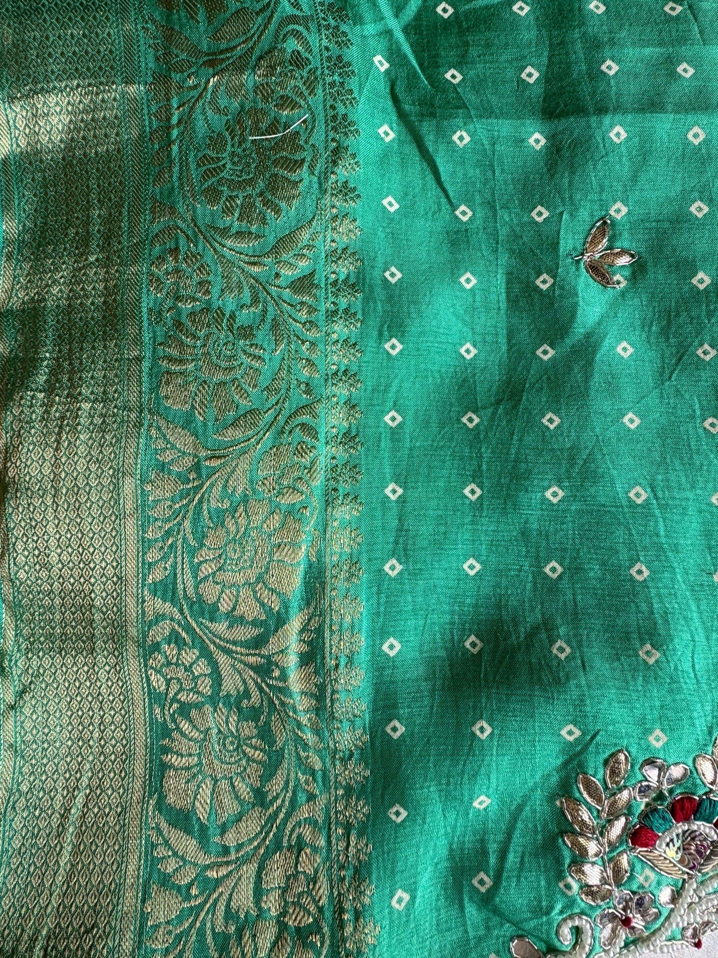 Emerald Green Bandhani Pure Dola Silk Saree