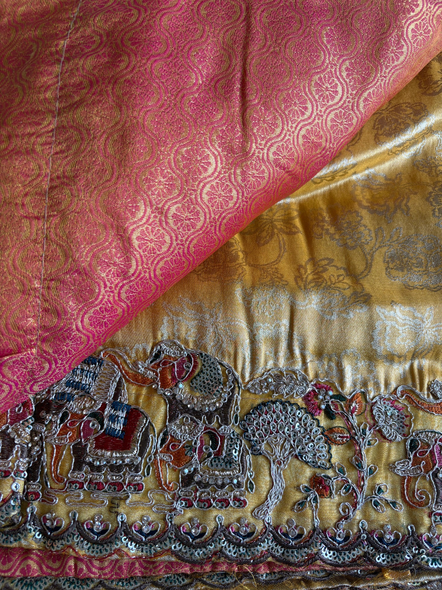 Shot Pink-Yellow Brocade  Saree