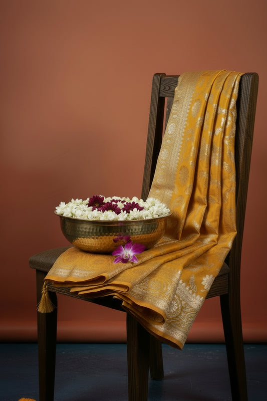 Mustard Yellow Gold Soft silk Saree