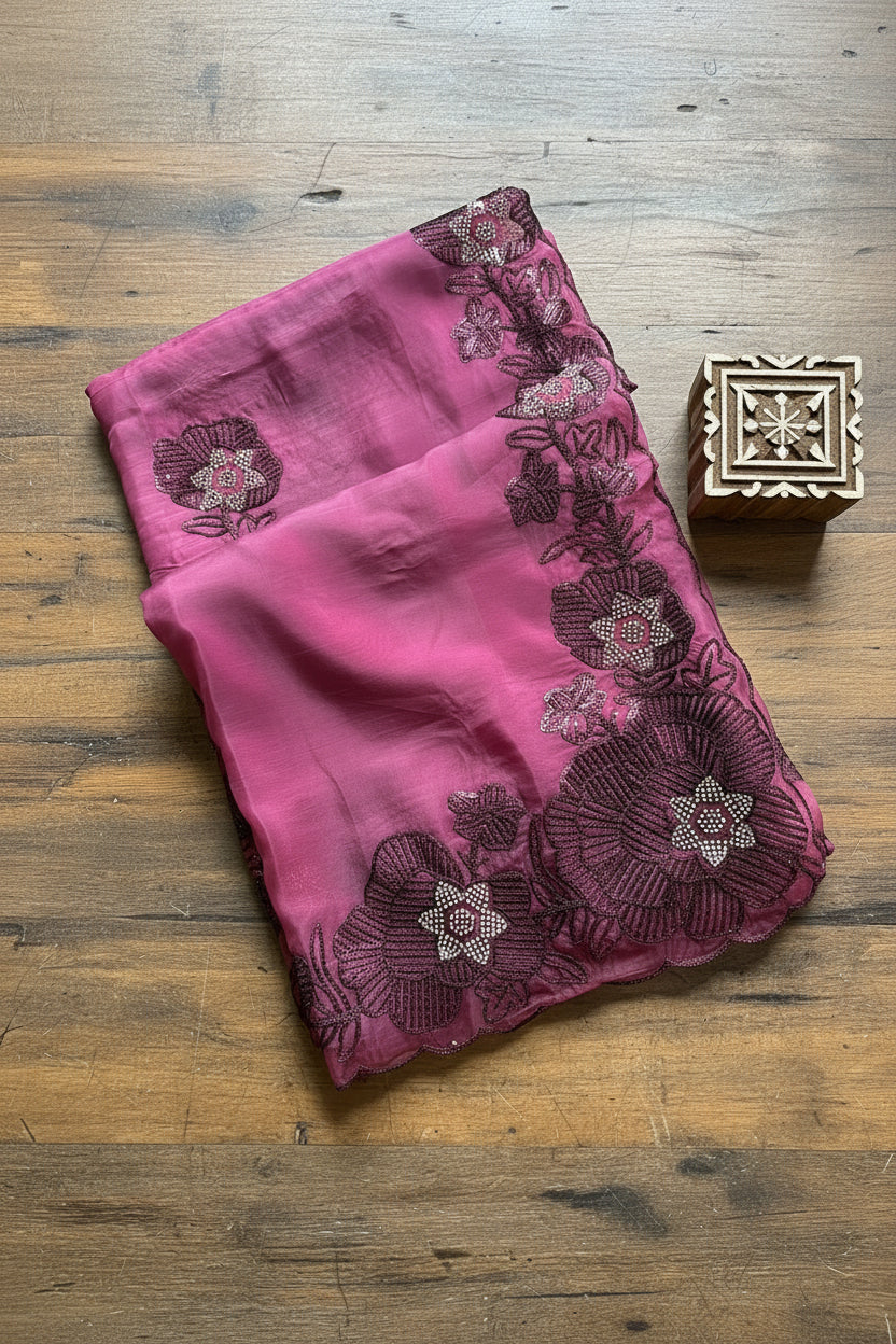 Onion Pink Pure Organza Saree