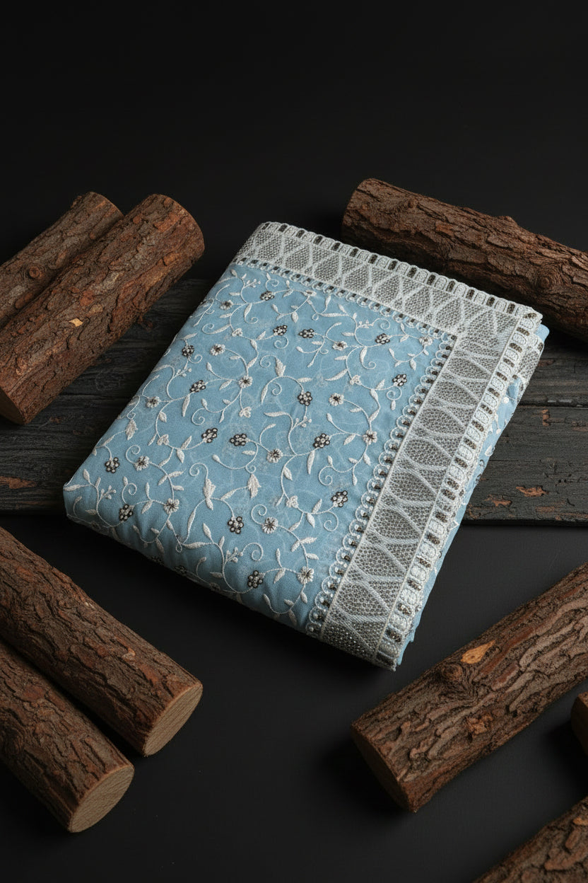 Powder Blue Embroidered Saree