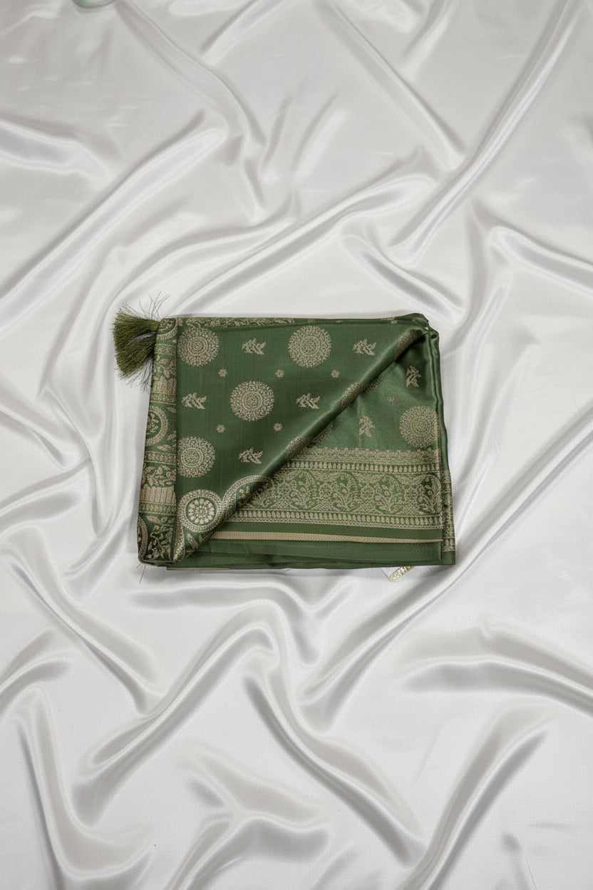 Green Pure Satin Banarasi Silk saree