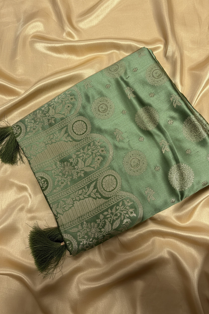 Green Pure Satin Banarasi Silk saree