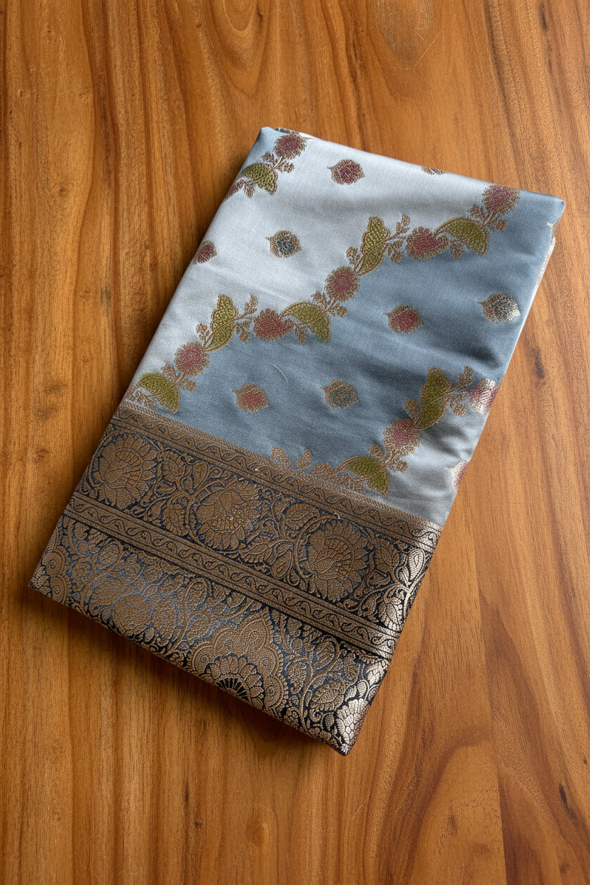 Ice Blue Pure Banarasi Mushroom Silk Set