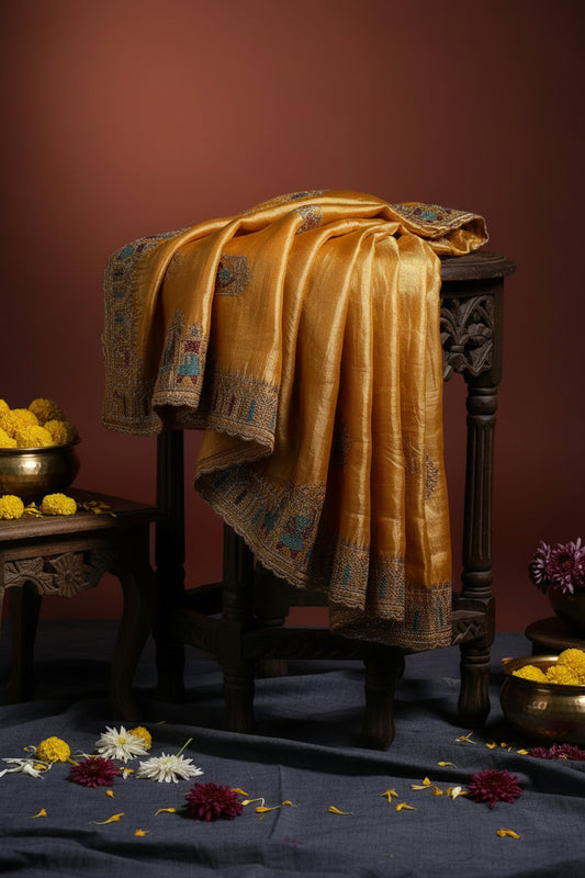 Mustard Gold soft pure Tissue Saree