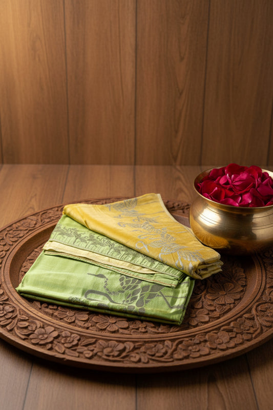 Dual-Tone Mehendi Green & Mustard Gold Pure Silk Saree