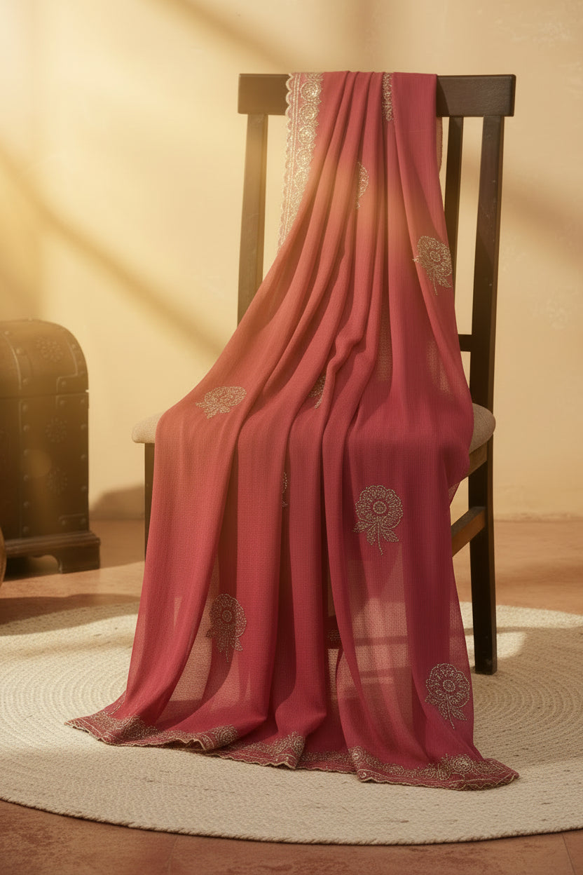 Rose Pink Pure Chiffon Saree