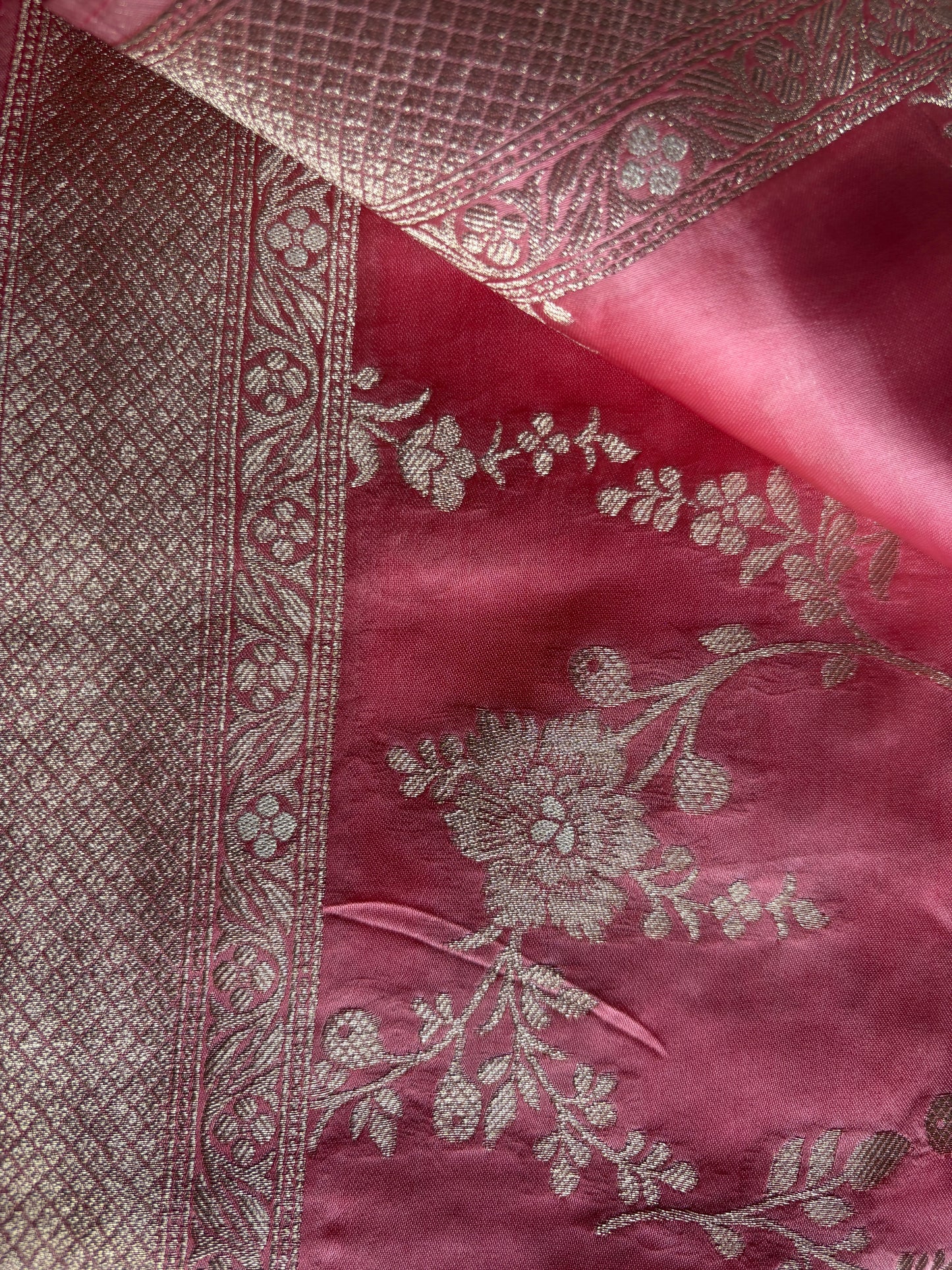 Onion Pink Pure Banarasi Brocade Silk Saree