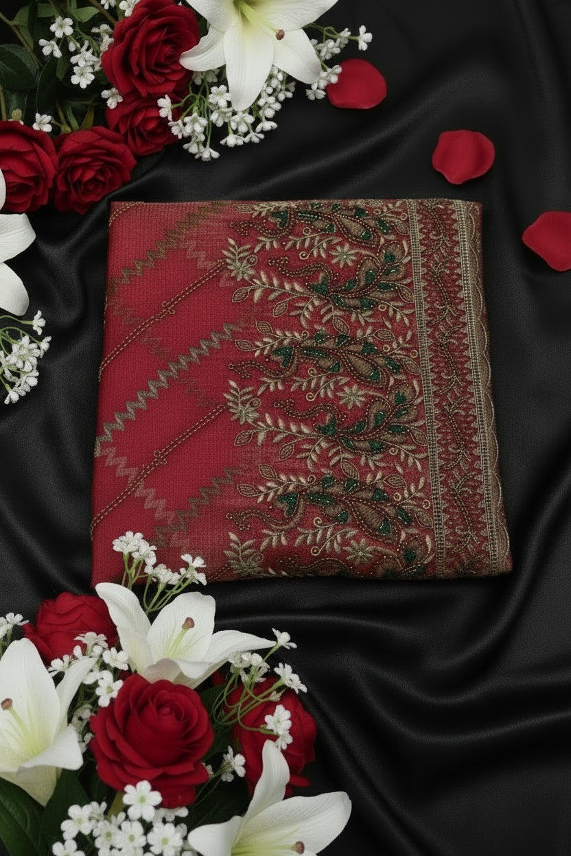 Bridal Premium Pure crush Red Shimmer Saree