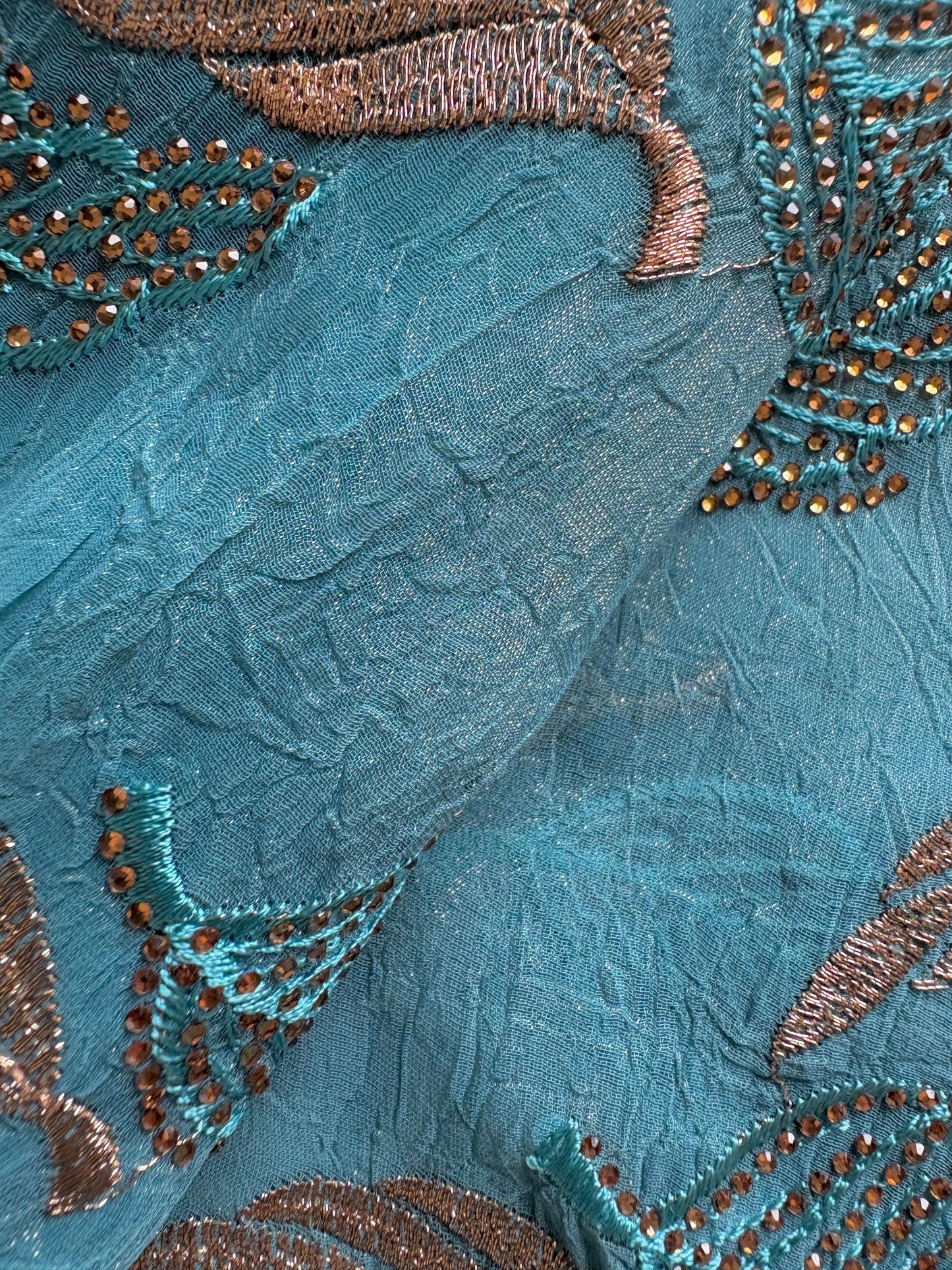 Teal Blue Pure Crush Tissue Saree
