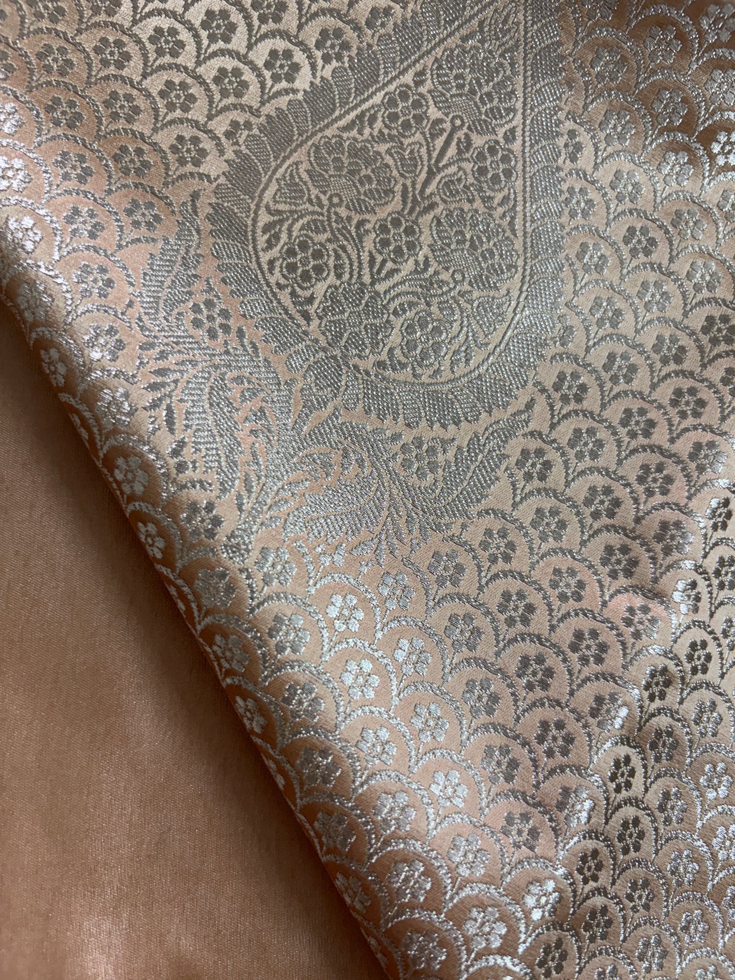 Rose Gold / Peach Pure Banarasi Mushrum Silk Saree