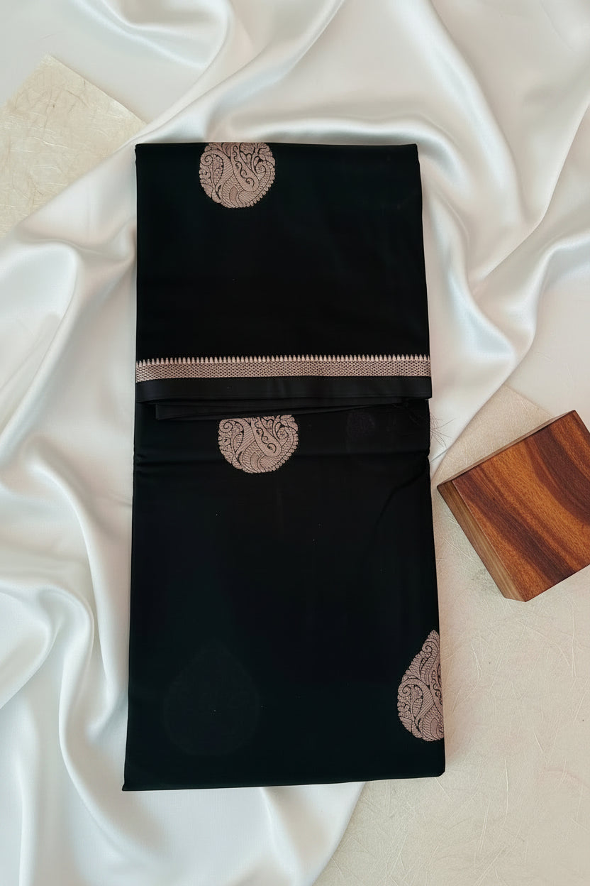 Jet Black Soft Silk Saree