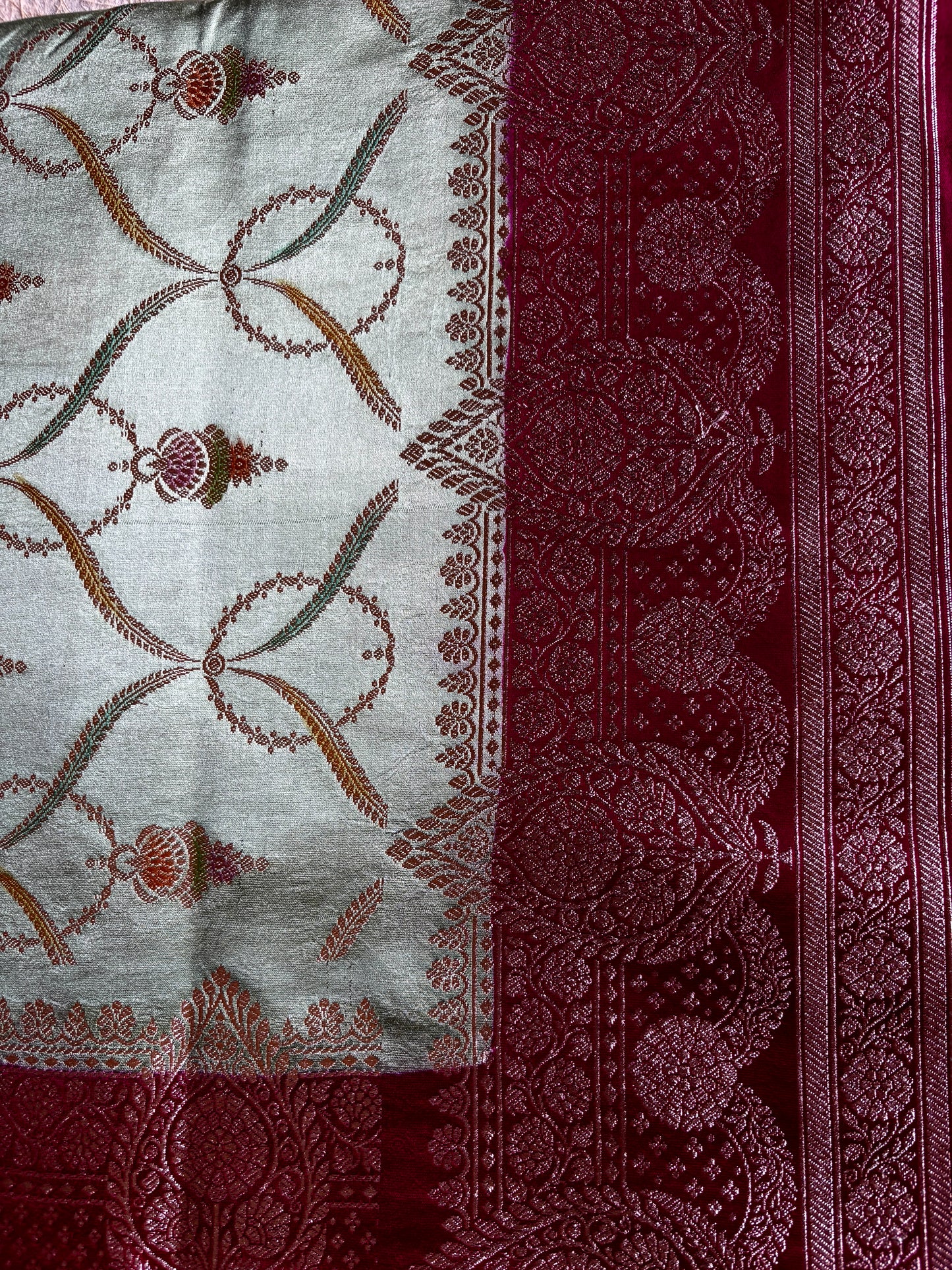 Sage Green Pure Banarasi mushroom Silk Saree