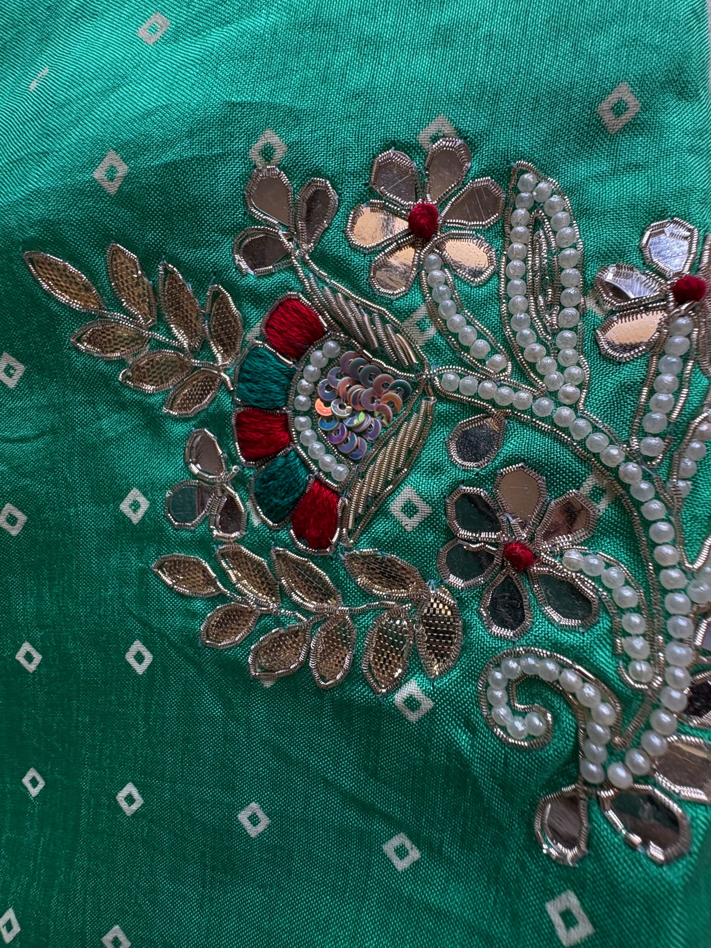 Emerald Green Bandhani Pure Dola Silk  Saree