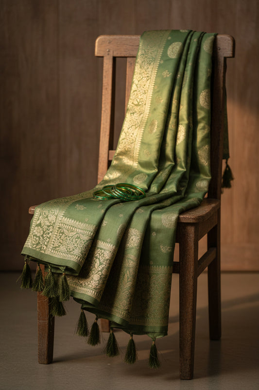 Green Pure Satin Banarasi Silk saree