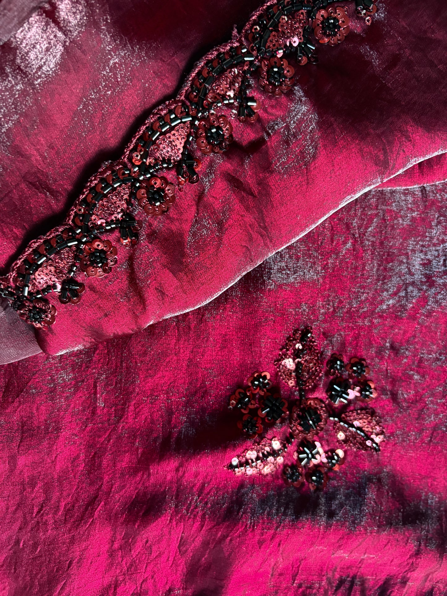 Wine Maroon Pure Crushed Tissue Silk Saree