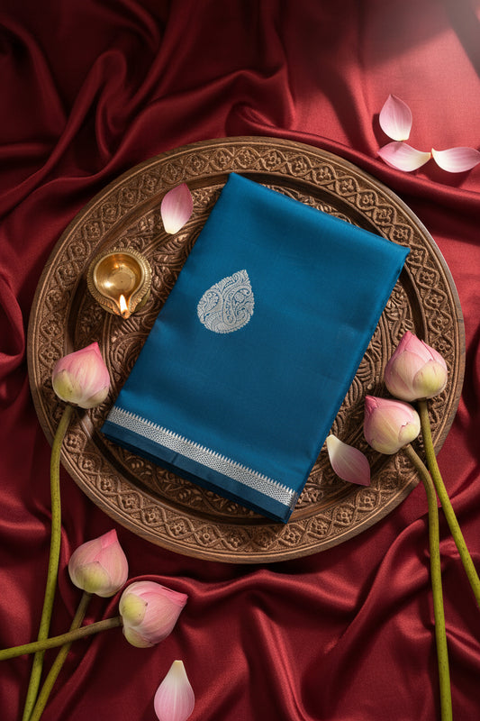 Peacock Blue Soft Silk Saree