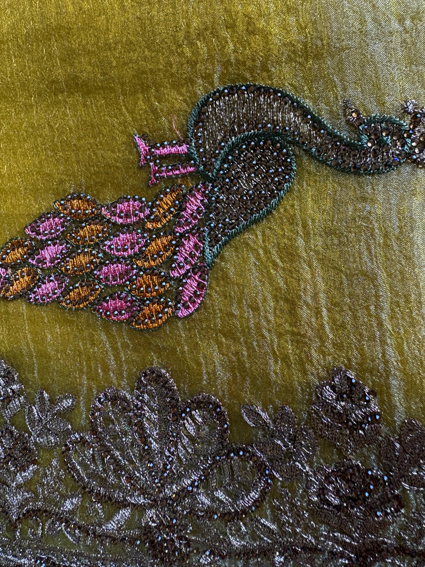 Mustard Gold Pure Crushed tissue Saree