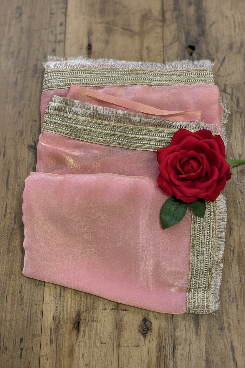 Designer Blush Pink Tissue Silk Saree