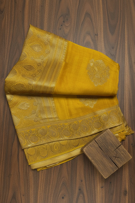 Mustard Yellow Pure Banarasi Silk Saree