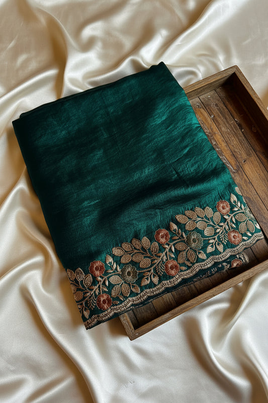 Dark Teal Green Pure Organza Saree
