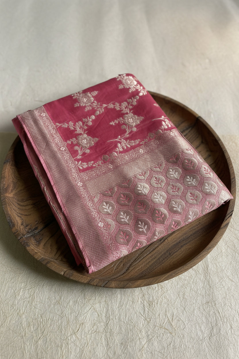 Onion Pink Pure Banarasi Brocade Silk Saree