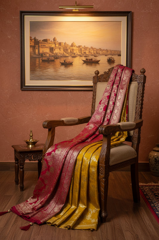 Mustard Yellow Banarasi Silk Saree with Dupatta