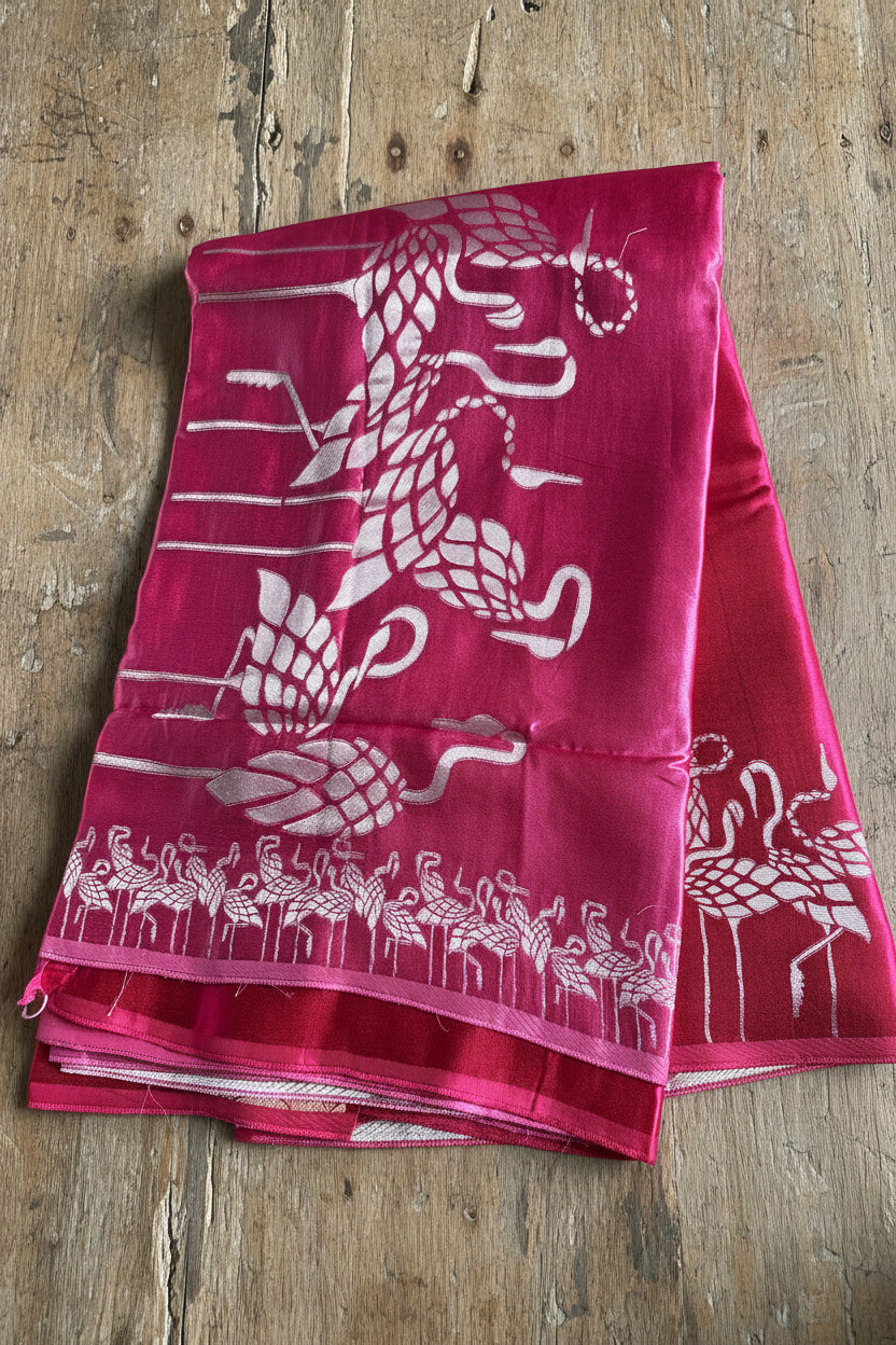 Designer Cherry Pink Pure Banarasi Silk Saree