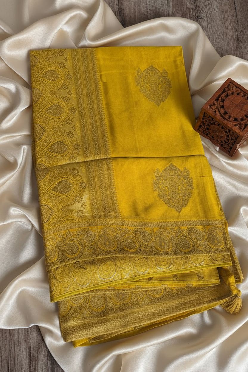 Mustard Yellow Pure Banarasi Silk Saree