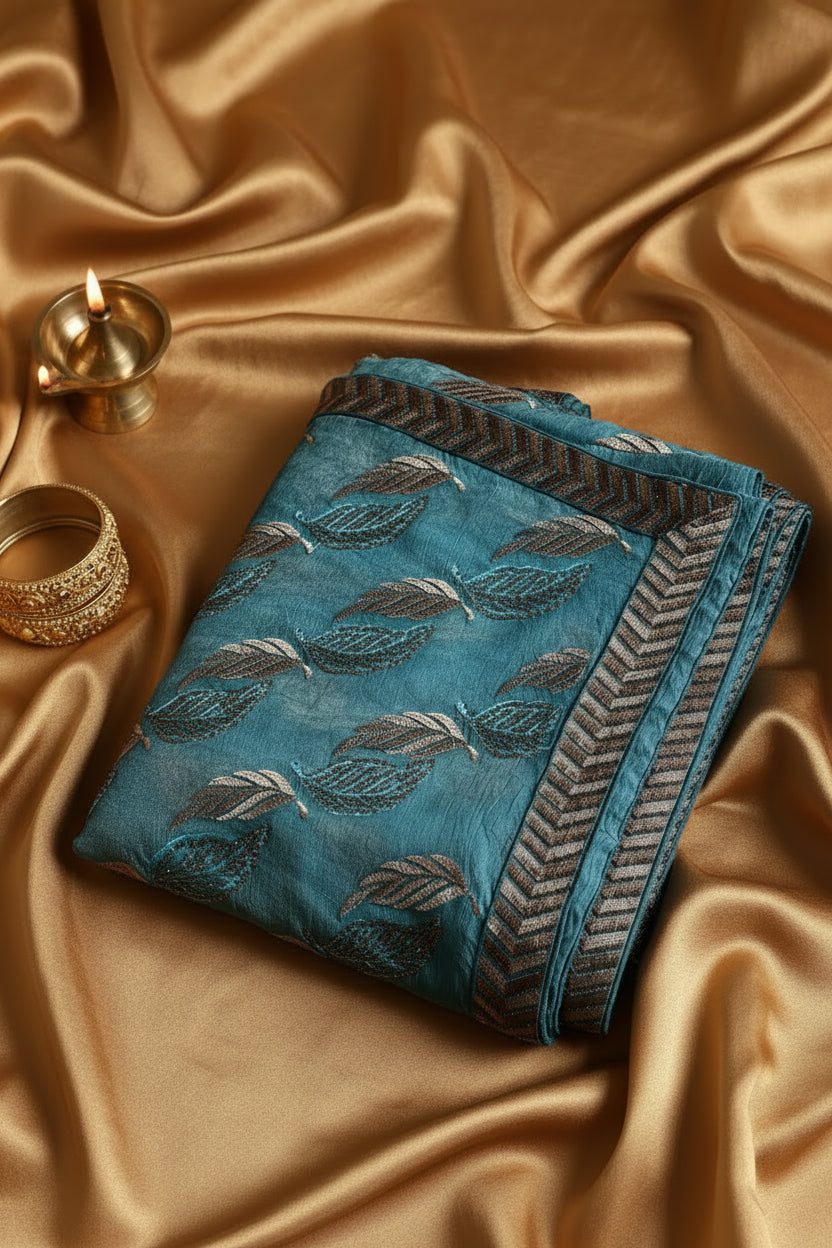 Teal Blue Pure Crush Tissue Saree