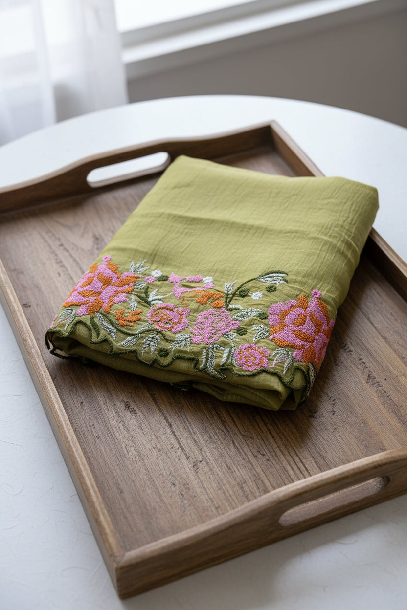 Mehendi Green Crunchy Pure Chiffon Saree