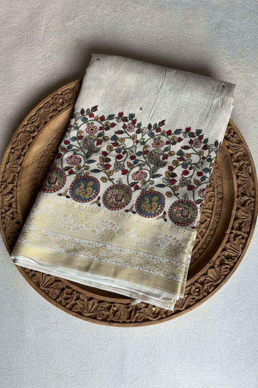 Designer Ivory Banarasi Silk Saree