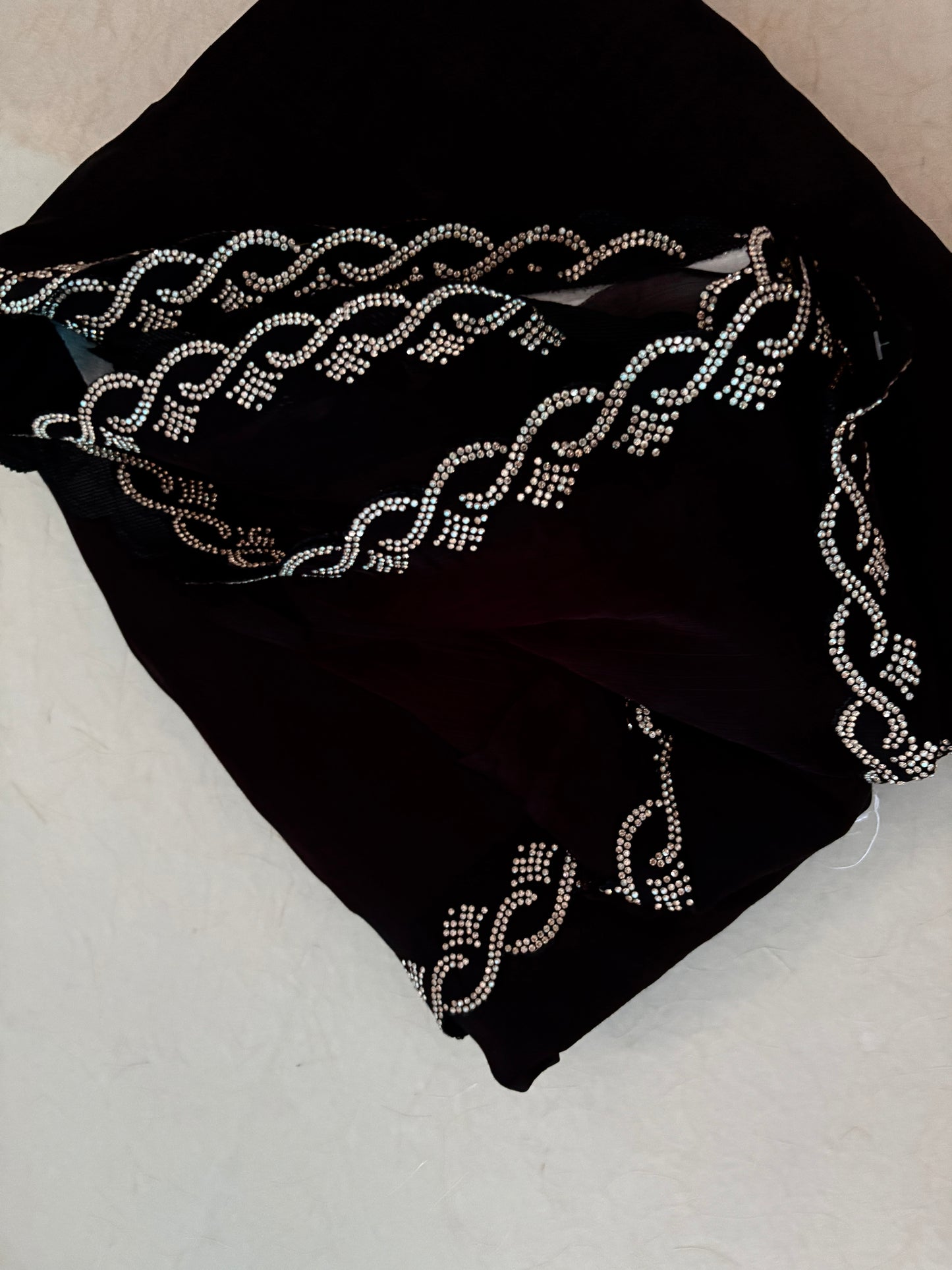 Black Georgette saree with White Crystal Stonework Border