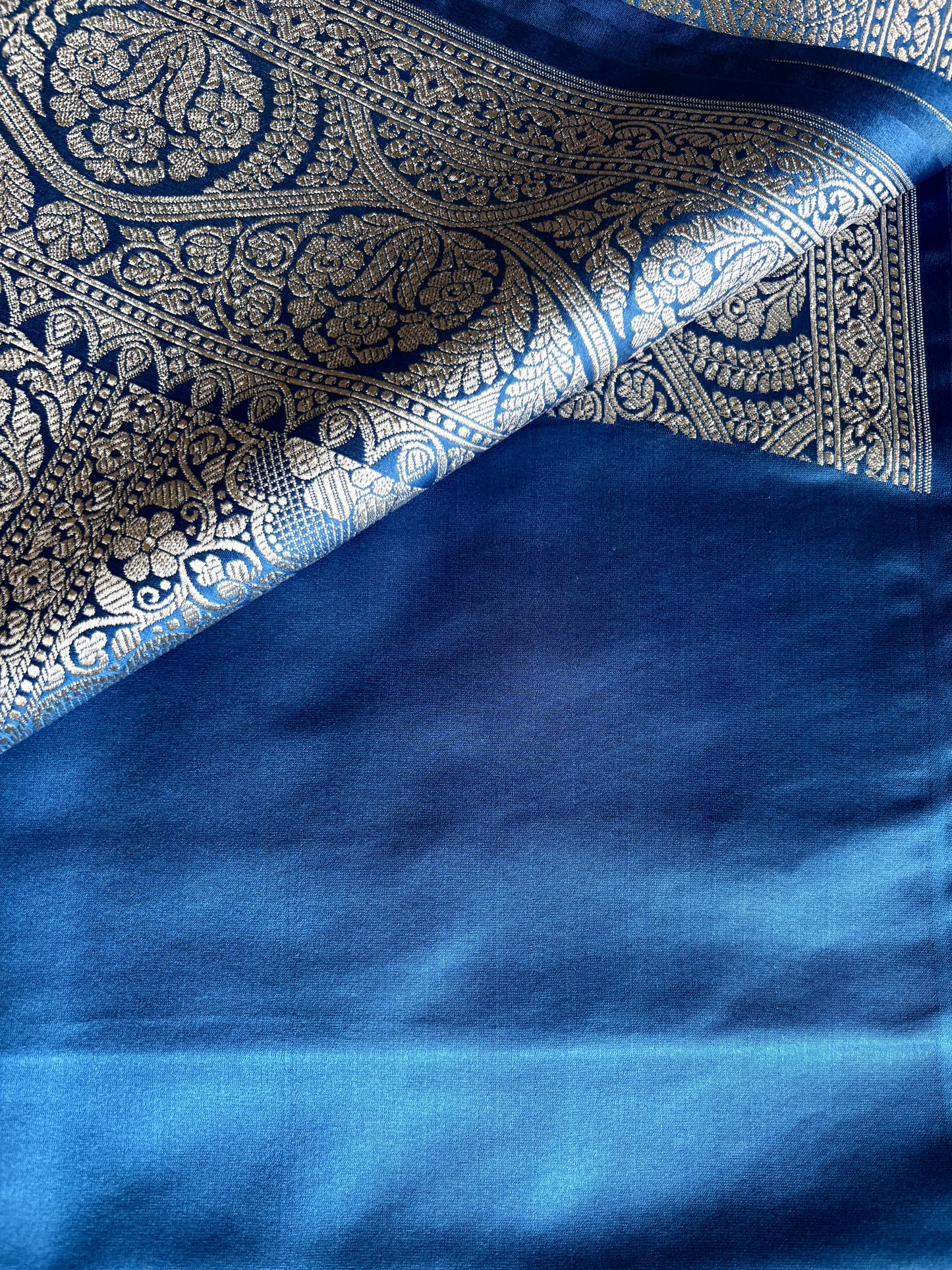 Dusty Teal Katan Pure Banarasi Mushroom  Silk Saree