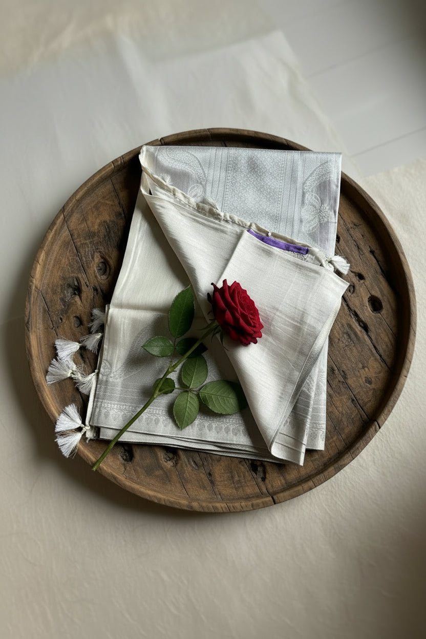 Antique Silver  Pure Banarasi Silk Saree
