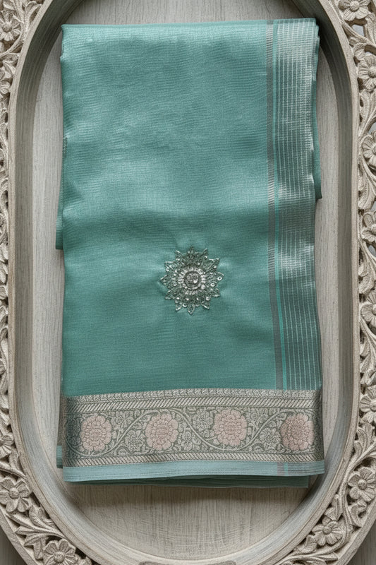 Sea Green Tissue Organza Saree
