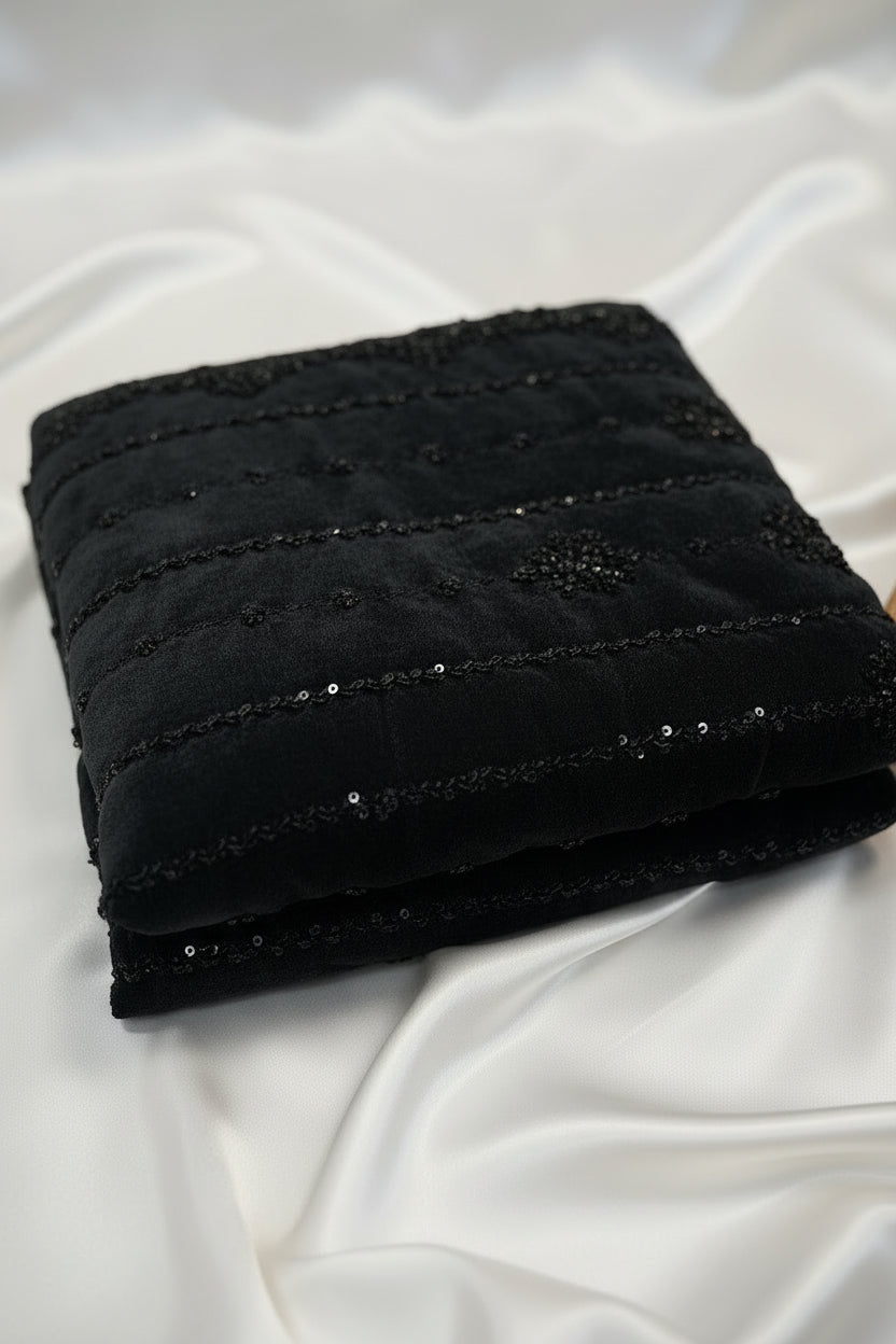 Black Sequin Embroidered Pure tissue Designer Saree