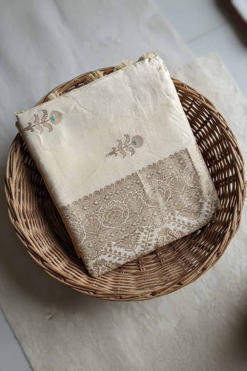 Off-White / Ivory soft Banarasi  Silk  Saree