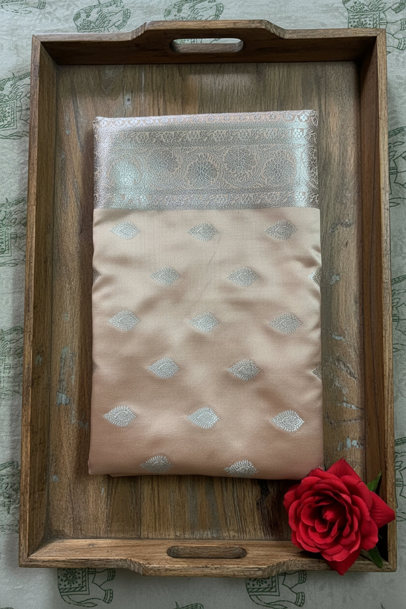Rose Gold / Peach Pure Banarasi Mushrum Silk Saree