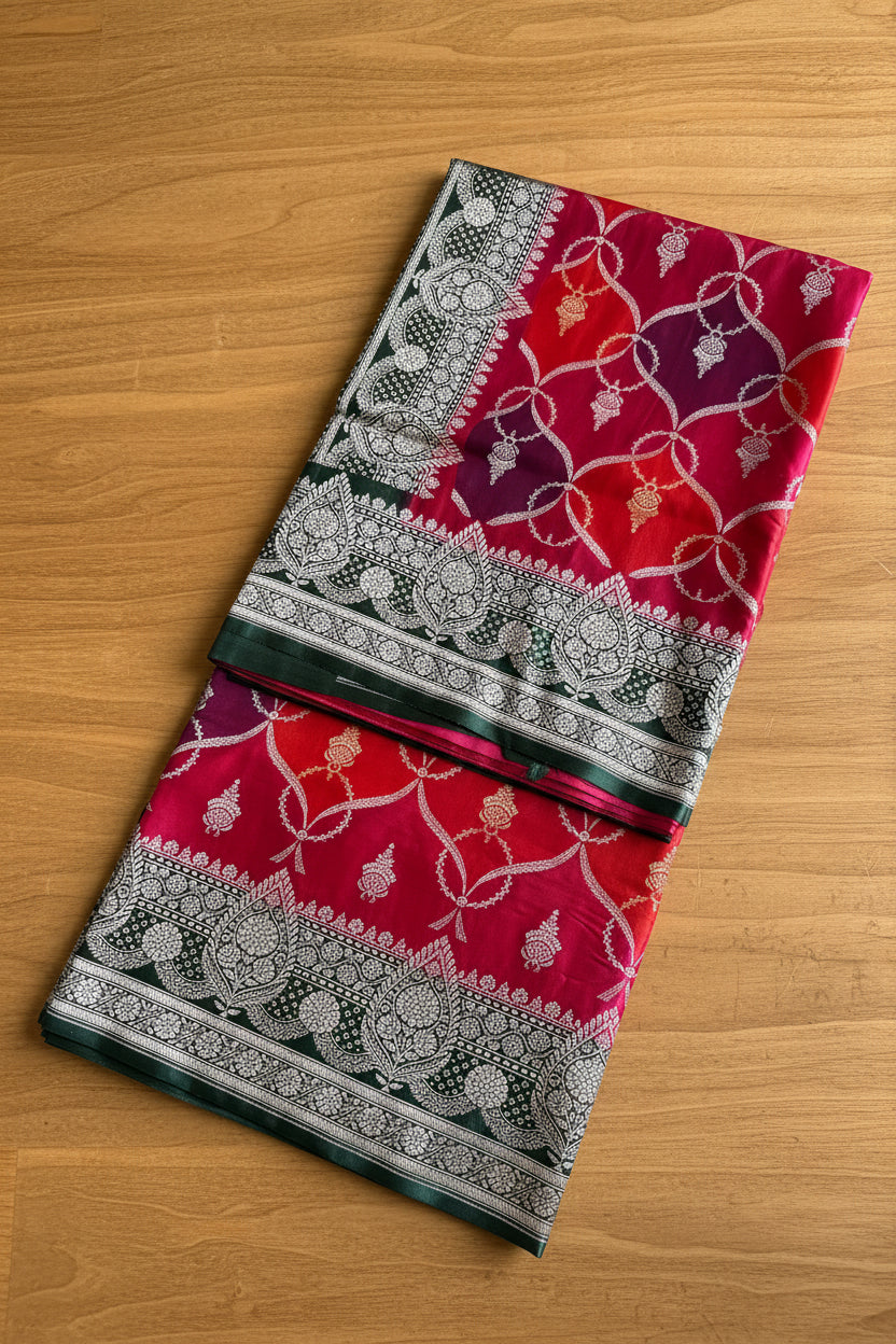 Red & Maroon Pure Banarasi Mushroom Silk Saree