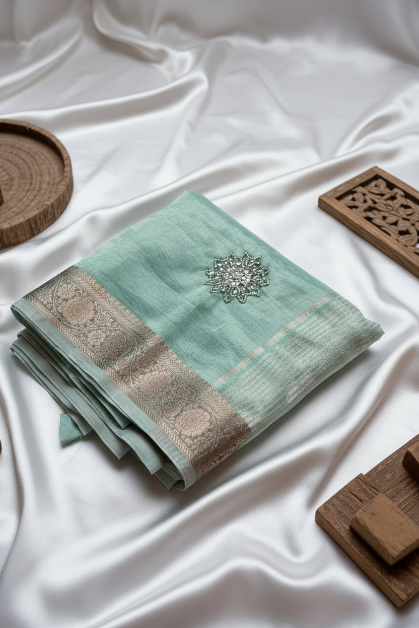 Sea Green Tissue Organza Saree